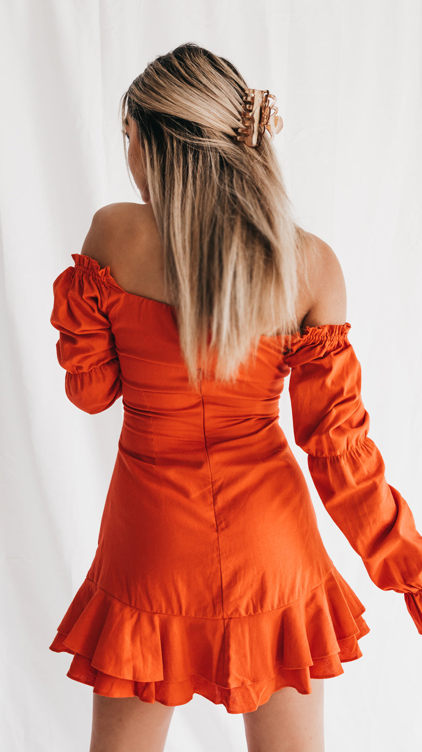 AMY RUFFLES DRESS // RED