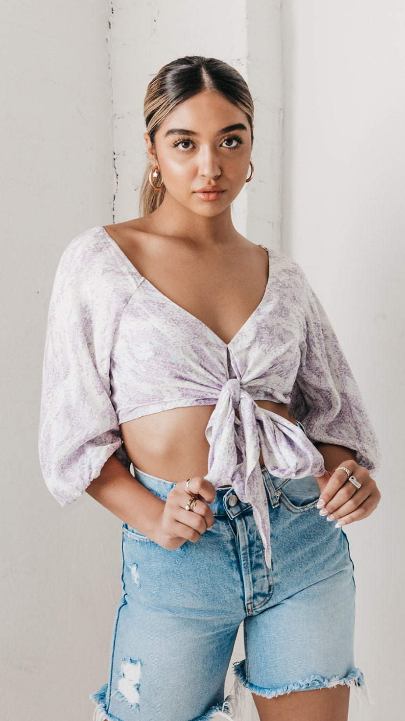 summer top, lavender top, open back top, knot top, vacation top